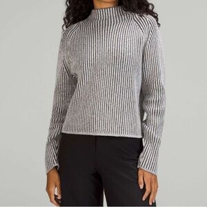 Lululemon Cotton-Cashmere Blend Mock Neck Sweater Clay & Dark Heather Grey